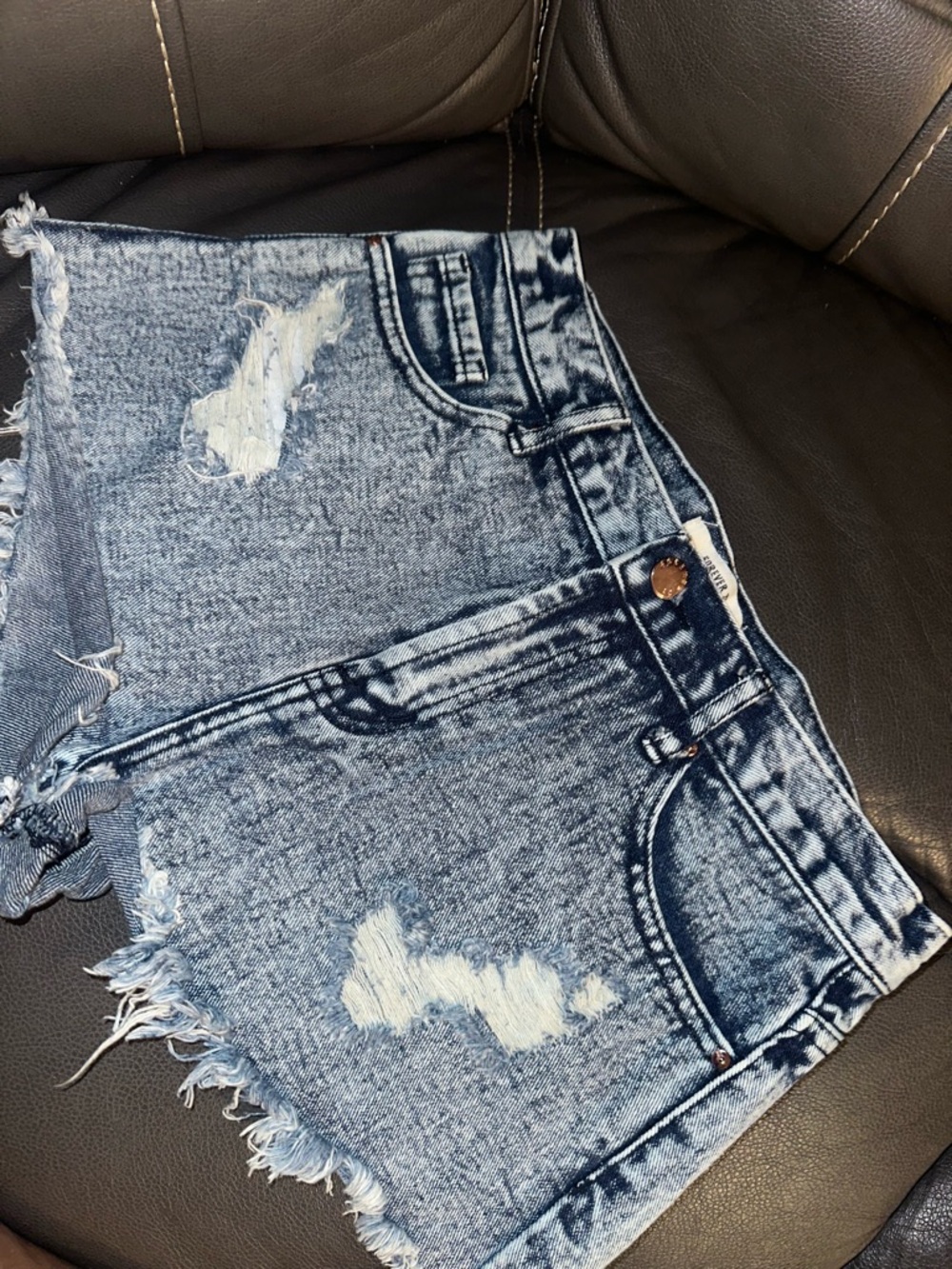 Forever 21 Acid Wash Blue Distressed Denim Shorts